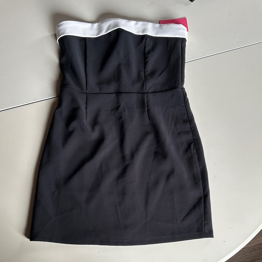Edikted Strapless Black Dress with White Trim NWT